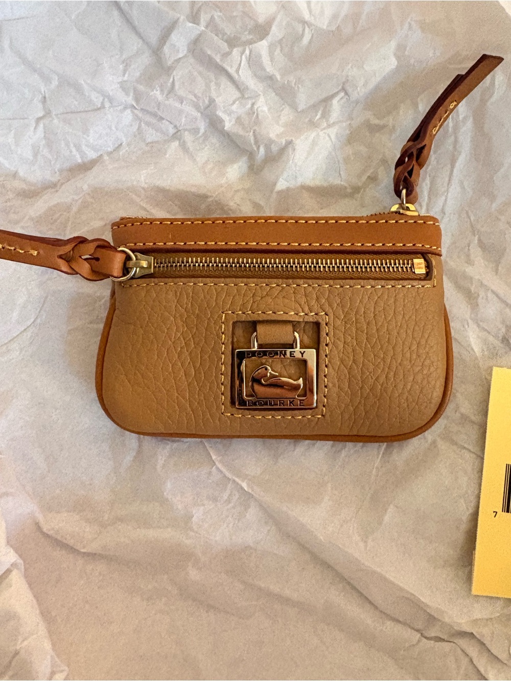 Dooney & Bourke Tan Pebble Leather Wristlet with Gold Hardware